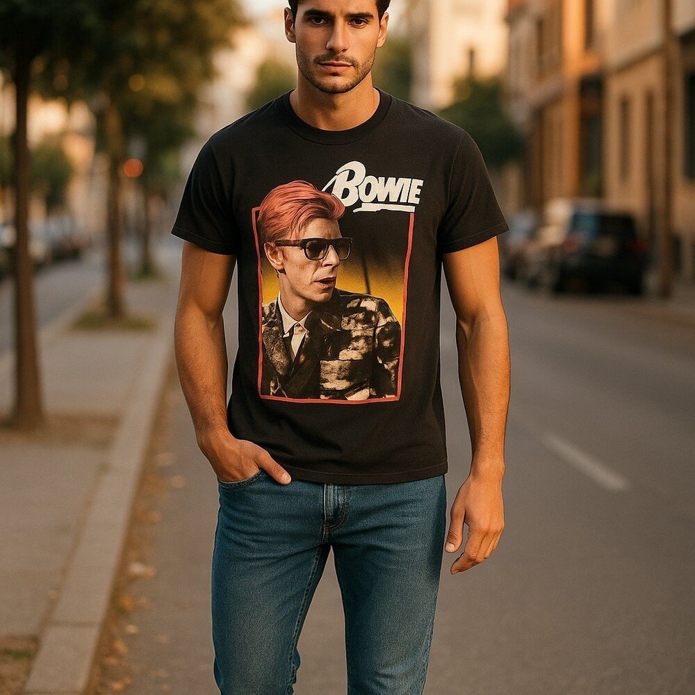 DAVID BOWIE Band Tee XS Mens Rock 80s 90s Y2K Punk Skater Black T-shirt